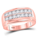 Anillo de boda de doble hilera de diamantes redondos para hombre de oro rosa de 14 quilates, 1 quilates 