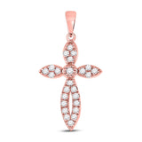 10kt Rose Gold Womens Round Diamond Cross Pendant 1/6 Cttw