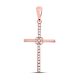 10kt Rose Gold Womens Round Diamond Cross Pendant 1/12 Cttw