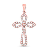 10kt Rose Gold Womens Round Diamond Cross Pendant 1/3 Cttw