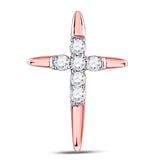 10kt Rose Gold Womens Round Diamond Cross Pendant 1/10 Cttw