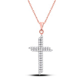 10kt Rose Gold Womens Round Diamond Cross Pendant 1/2 Cttw