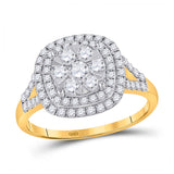 14kt Yellow Gold Womens Round Diamond Square Cluster Ring 1 Cttw