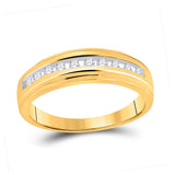 Anillo de boda de oro amarillo de 10 quilates con diamantes redondos para hombre, 1/5 quilates 