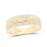 Anillo de oro amarillo de 10 quilates para hombre con diamantes redondos para boda, llave griega, 1/3 quilates 