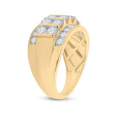 Anillo de boda de oro amarillo de 14 quilates con diamantes redondos para hombre, 3 quilates 