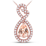 10kt Rose Gold Womens Pear Morganite Solitaire Diamond Pendant 1/2 Cttw