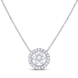 14kt White Gold Womens Round Diamond Floral Cluster Necklace 1/3 Cttw