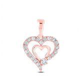 Colgante de oro rosa de 10 quilates para mujer con diamantes redondos y doble corazón de 1/4 quilates 