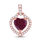 10kt Rose Gold Womens Heart Synthetic Ruby Solitaire Pendant 1-1/2 Cttw