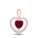 10kt Rose Gold Womens Heart Synthetic Ruby Fashion Pendant 1-1/4 Cttw