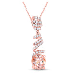 Colgante solitario en espiral de diamante de morganita ovalada para mujer en oro rosa de 10 quilates, 1 quilates 