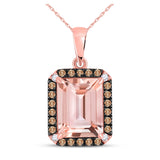 10kt Rose Gold Womens Emerald-cut Morganite Solitaire Brown Diamond Pendant 2-3/4 Cttw