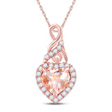 Colgante de moda con diamantes de morganita en forma de corazón para mujer en oro rosa de 10 quilates, 1 quilates 