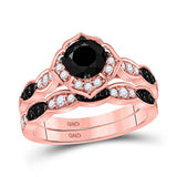 Anillo de boda nupcial de oro rosa de 14 quilates para mujer, redondo, color negro, con diamantes mejorados, 2 quilates 