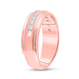 Anillo de boda de una hilera de diamantes redondos para hombre de oro rosa de 10 quilates, 1/2 quilates 