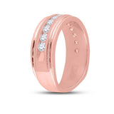 Anillo de boda de una sola hilera de diamantes redondos para hombre de oro rosa de 10 quilates, 1 quilates 