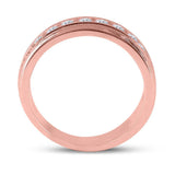 Anillo de boda de una sola hilera de diamantes redondos para hombre de oro rosa de 10 quilates, 1 quilates 