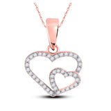 Colgante de oro rosa de 10 quilates para mujer con diamantes redondos y doble corazón de 1/10 quilates 