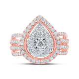 14kt Rose Gold Womens Round Diamond Teardrop Pear Cluster Ring 1-1/2 Cttw