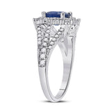 14kt White Gold Womens Cushion Blue Sapphire Diamond Halo Ring 2 Cttw