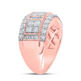 Anillo de aniversario para mujer con diamantes baguette en oro rosa de 14 quilates, 1-3/8 quilates 