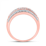 Anillo de aniversario para mujer con diamantes baguette en oro rosa de 14 quilates, 1-3/8 quilates 