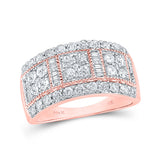 Anillo de aniversario para mujer con diamantes baguette en oro rosa de 14 quilates, 1-3/8 quilates 