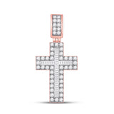 10kt Rose Gold Mens Baguette Diamond Cross Charm Pendant 1-5/8 Cttw