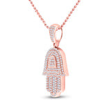 Colgante con dije de mano de Hamsa con diamantes baguette para hombre en oro rosa de 10 quilates, 3/4 quilates 