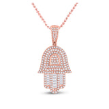 Colgante con dije de mano de Hamsa con diamantes baguette para hombre en oro rosa de 10 quilates, 3/4 quilates 