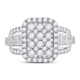 14kt White Gold Womens Round Diamond Rectangle Cluster Ring 1-3/4 Cttw