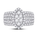 14kt White Gold Womens Round Diamond Marquise-shape Cluster Ring 1-3/4 Cttw