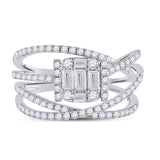 Anillo de oro blanco de 14 quilates con diamantes baguette para mujer, 1 quilates 