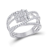 Anillo de oro blanco de 14 quilates con diamantes baguette para mujer, 1 quilates 