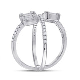 Anillo de moda con espacio negativo y diamantes baguette para mujer de oro blanco de 14 quilates, 3/4 quilates 