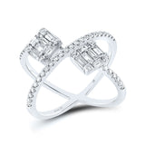 Anillo de moda con espacio negativo y diamantes baguette para mujer de oro blanco de 14 quilates, 3/4 quilates 