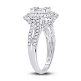 14kt White Gold Womens Baguette Diamond Cluster Ring 1 Cttw