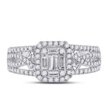 14kt White Gold Womens Baguette Diamond Square Cluster Ring 3/4 Cttw