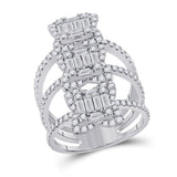 14kt White Gold Womens Baguette Diamond Spiral Fashion Ring 1-7/8 Cttw