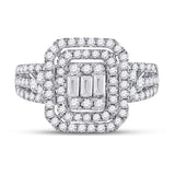 14kt White Gold Womens Baguette Round Diamond Cluster Ring 1-1/5 Cttw