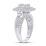 Anillo de oro blanco de 14 quilates para mujer con diamantes redondos baguette de 1-1/5 quilates 