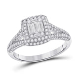 Anillo de oro blanco de 14 quilates para mujer con diamantes baguette cuadrados, 1 quilates 