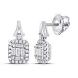 14kt White Gold Womens Baguette Diamond Square Dangle Earrings 1/2 Cttw