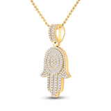 14kt Yellow Gold Mens Baguette Diamond Hamsa Hand Charm Pendant 3 Cttw