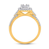 Anillo cuadrado de diamantes baguette para mujer de oro amarillo de 14 quilates, 3/4 quilates 