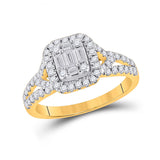 Anillo cuadrado de diamantes baguette para mujer de oro amarillo de 14 quilates, 3/4 quilates 