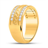 Anillo de oro amarillo de 14 quilates para hombre con diamantes redondos y incrustaciones de trenza de boda, 3/4 quilates 