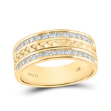 Anillo de oro amarillo de 14 quilates para hombre con diamantes redondos y incrustaciones de trenza de boda, 3/4 quilates 