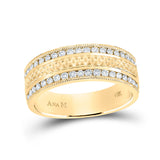 Anillo de boda de oro amarillo de 14 quilates con diamantes redondos para hombre de 3/4 quilates 